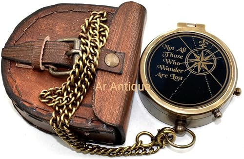 Brújula de Bolsillo Vintage de Latón con Estuche de Cuero - Herramienta de Navegación Antigua Funcional para Senderismo, Camping y Aventuras al Aire Libre miniatura 5