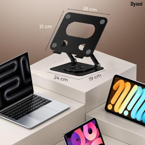 Image of Dyazo Foldable 360 Rotating Laptop Stand | Adjustable Height & Angle Laptop Riser with Swivel Base & Anti-Slip Grip | Fits Upto 15.6 inch Notebooks | Compatible for MacBook, Dell, HP, Lenovo & More-Black