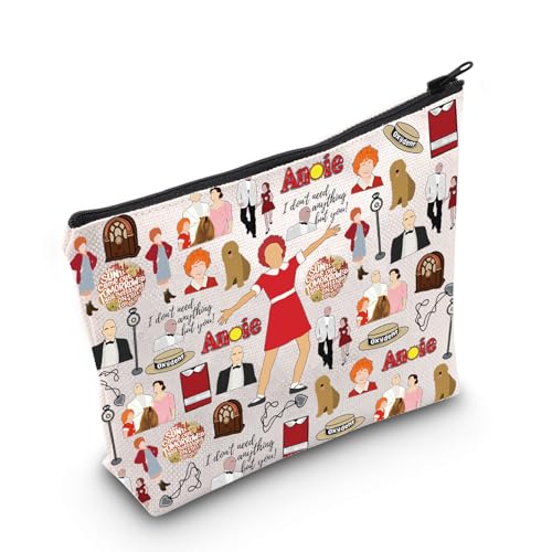 WZMPA Red Ribbon Girl Musical Toiletry Bag Oliver Warbucks Fans Gift Hope In Scarlet Zipper Bag Hard-Knock Dreams Inspired Gift (Ann White)