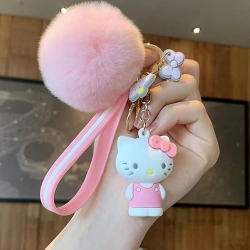 Tonsamvo Cute Keychains For Women/Girls, Kawaii Anime Pom Pom Key Chain Accessories Wristlet Keychain For Backpack Handbag Car Keys #TOP4