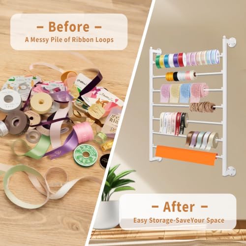 Image of Xbsyhx 7 Tier Wall Mount Ribbon Organizer, Metal Rack for Craft Room