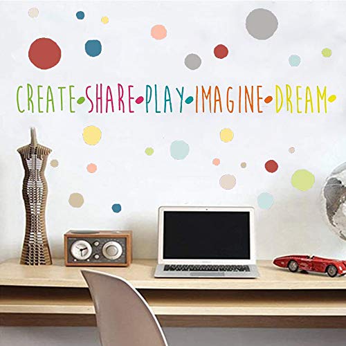 Inspirational Wall Decals For Playroom Rules Create Share Play Imagine Dream Positive Words Wall Stickers Polka Dot Quote Wall Decor For Kids Room Classroom #TOP4