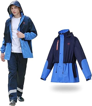 Amazon レインスーツ 上下セット メンズ レインコート レディース レインウェア上下セット 男性 雨合羽 女性 カッパ 男女兼用 防汚 自転車 バイク スクーター 雨着 登山 釣り 大きいサイズ 雨具 通勤 通学 おしゃれ レインスーツ 梅雨対策 ブルー Xxl レインコート