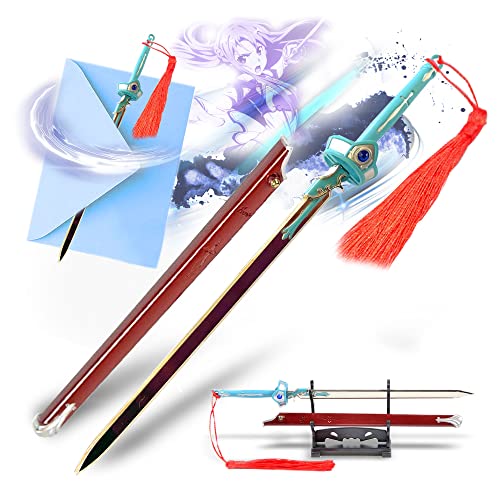Sword Art Online Brieföffner in Form des Schwerts Flashing Light von Yuuki Asuna mit Scheide und Ständer, Hochwertiges Material, Miniatur Schwert, Geschenk für Sammler und Fans