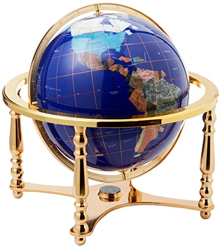 Unique Art 21-Inch By 13-Inch Blue Lapis Ocean Table Top Gemstone World Globe With Gold 4-Leg Table Stand #TOP12