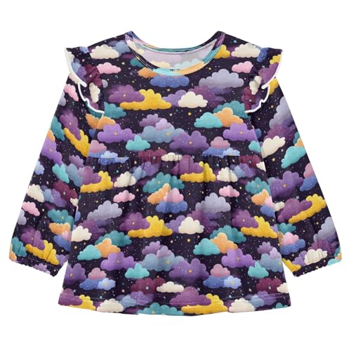 Cloud Colorful Night Girls Shirts Cotton Long Sleeve Ruffle Toddler Tee Tops