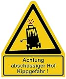 kratzbeständig Aufkleber „Abschüssiger Hof Kippgefahr Flurförderfahrzeuge Stapler Symbol Heck“ Folie signalgelb ähnl. ISO 7010  Größen wählbar, Größen Name: 210x245 mm