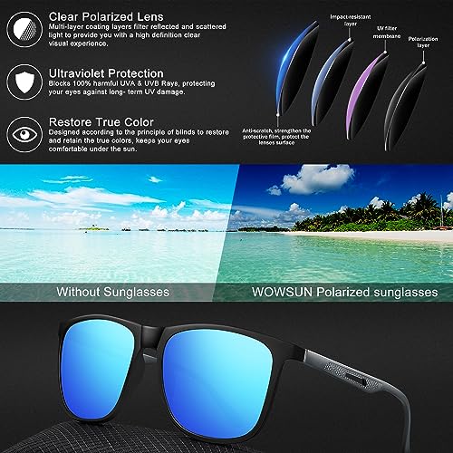 WOWSUN Óculos de sol masculinos polarizados retrô quadrado armação de metal alumínio dirigir pesca ó