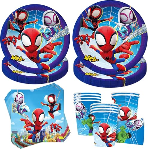 50 Stück Partygeschirr Set,Kindergeburtstag Geschirr Set,Partygeschirr Geburtstag,Geburtstag Deko,Deko Partyzubehör Pappteller Set Mit Teller Becher Servietten,Party Geschirr für 10 Gäste