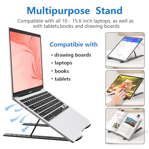 Image of Laptop Stand for Desk, Laptop Riser Holder Computer Stand for Desk, Portable Foldable Adjustable Notebook Stand, Aluminum Metal MacBook Stand, Compatible with 10-15.6 Inch Laptops, iPad , Black.