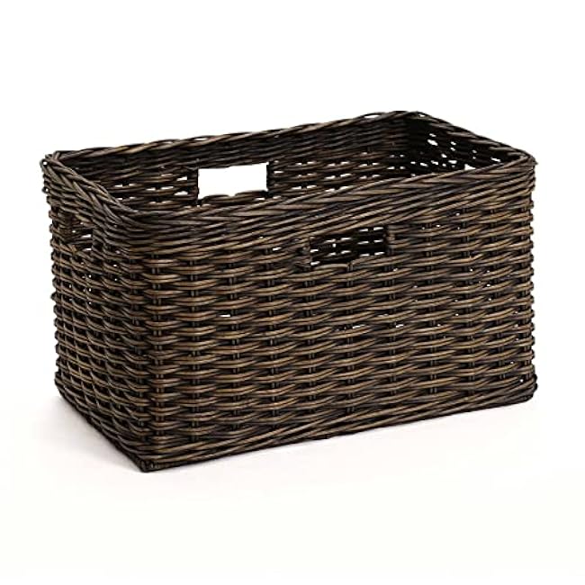 The Basket Lady Tall Rectangular Wicker Storage Basket, Medium, 20 in L x 13 in W x 11 in H, Antique Walnut Brown