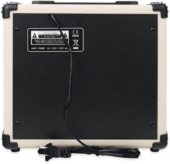 Electric Guitar Amplifier 20W Cream Color Portable Smart amp 6.5'' Speaker 6.5mm Input 3.5mm aux Drive gain bass Treble Volume and Headphone Jack Practice amp