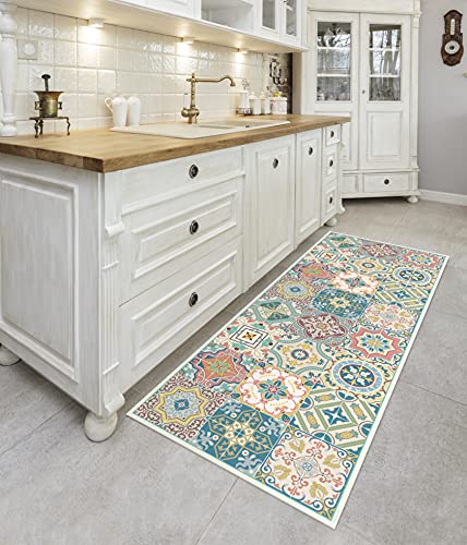 Iri-Giri Vinyl Kitchen Floor Mat Decorative Linoleum Pvc Rug Runner Tile Flooring, Colorful, Durable, Anti-Slip, Hand Washable, And Protects Floors 63" X 23.6", Venetian Beauty 271 #TOP2