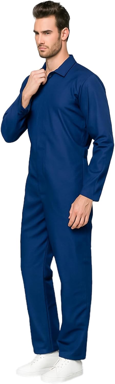 EraSpooky Men’s Blue Boiler Suit Costume Adult Long Sleeve Jumpsuit Coverall for Halloween Mechanic Outfit