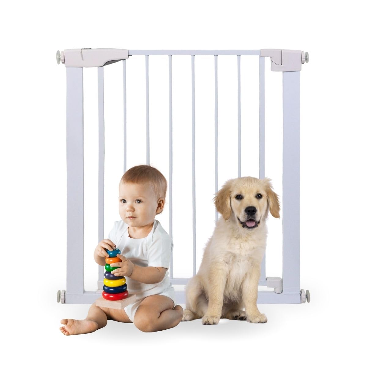 Mobiclinic® Kids, Barrera de Seguridad niños y Mascotas, Raily, Cierre automático, Doble Apertura, 75-​82 cm Ancho, Montaje a presión sin Agujeros, para escaleras Puertas, con una Mano