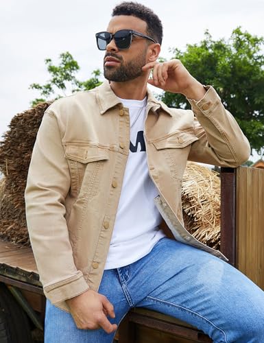 Image of Bindefon Denim Jackets for Men Trucker Jean Jacket Unlined Coats Spring Fall Outfits