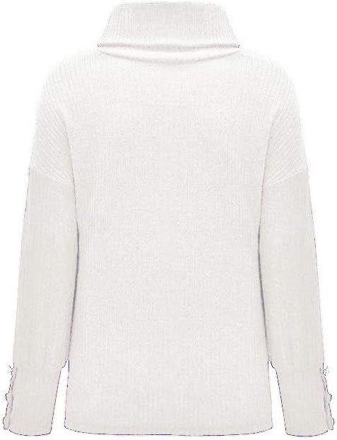 Ymosrh Women's Sweaters for Winter Turtleneck Pullover Button Long Sleeve Loose Knitted Sweater Tops