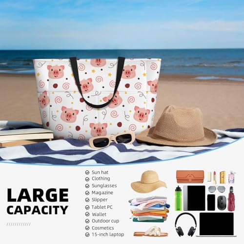 Piggy Large Beach Bag for Women Travel Tote Bags with Zipper and Pocket for Pool Gym Camping4
