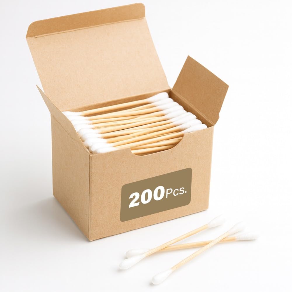 200 Pcs Bamboo Cotton Buds Eco Friendly Biodegradable Swabs with Soft Tips and Strong Stems Gentle Durable Sustainable and Natural Alternative to Plastic for Everyday Use