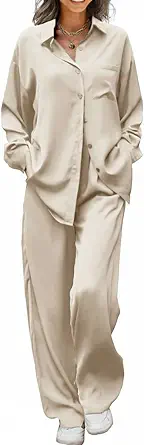 Ekouaer Women's Satin Silky Pajama Set 2-Piece Print PJs Soft Loungewear