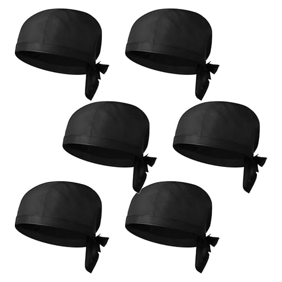 6PCS Black Chef Hat for Adults with Adjustable Bands, Kitchen Cooking Chef Cap Unisex Chef Hat for Men or Women (Black), Black, 30X20X12CM