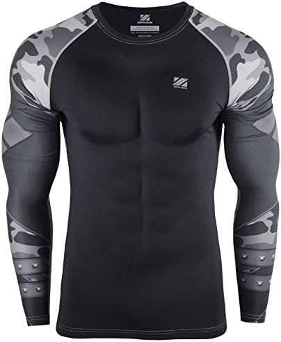 zipravs Sports Compression Workout Shirts Rash Guard Long Sleeves Jiu Jitsu BJJ MMA Baselayer