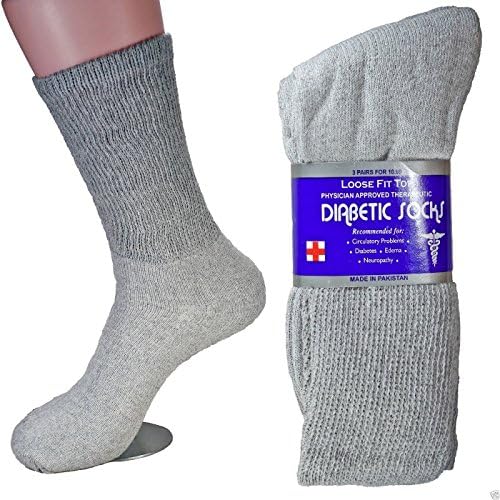 LM 12 Pairs Diabetic Crew Socks Unisex 9-11, 10-13, 13-15 Black Grey White