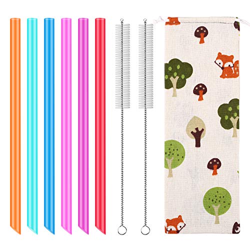 [Angled Tips] 12 Pcs Reusable Boba Straws And Smoothie Straws With 1 Storage Bag And 2 Brushes, Bpa Free Food Grade #TOP2