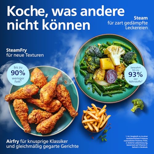 Philips Steam Airfryer 5000 Megabasket Hot Air Fryer, Silver, 9.5 L