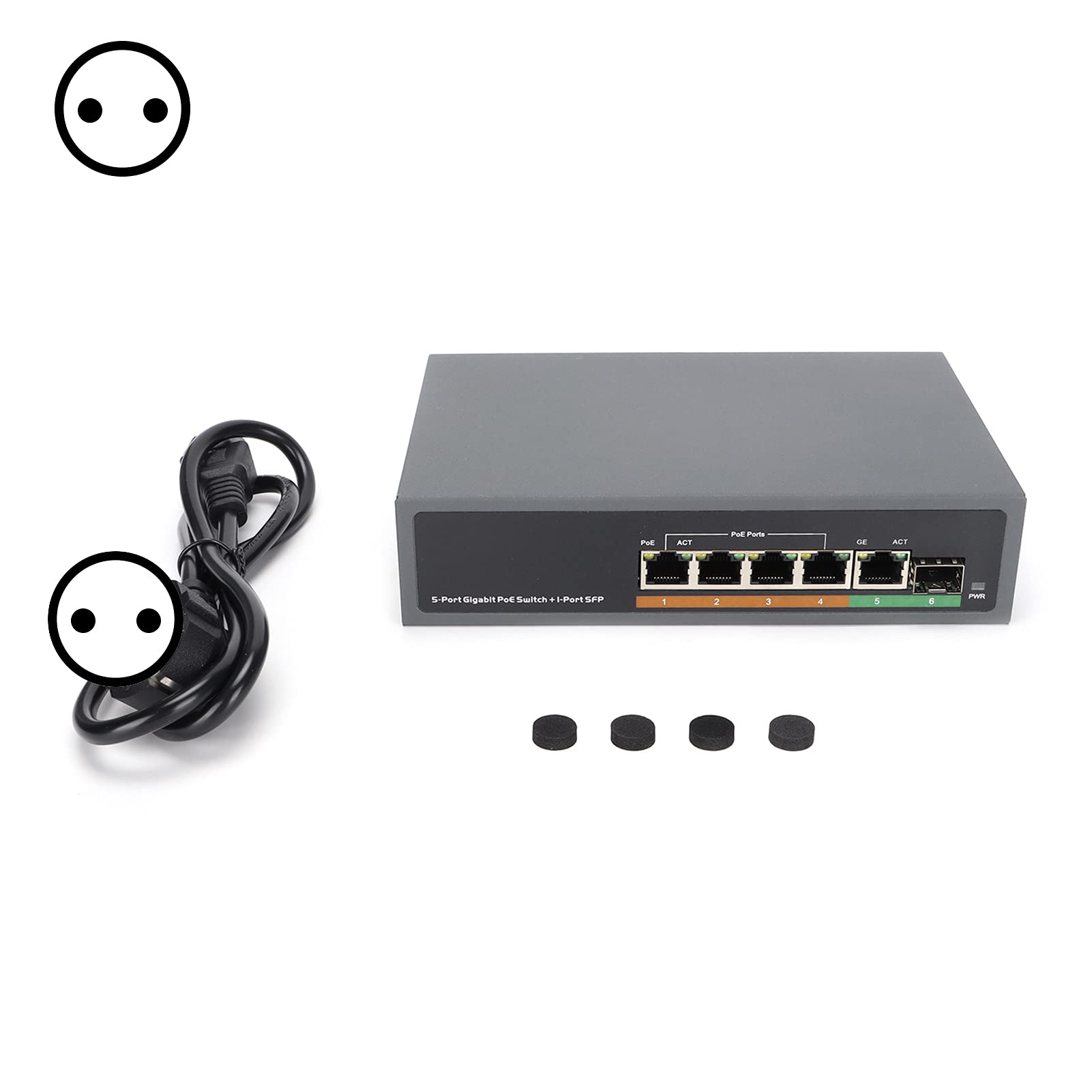 5-portowy Przełącznik Full Gigabit POE, z Interfejsem światłowodowym SFP, Standard IEEE802.3AF/AT 65 W, Odpowiedni do Kamery IP/telefonu IP POE/bezprzewodowego Punktu Dostępowego(EU)