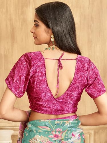 Image of Satrani Women's Silk Crepe Floral Printed Saree with Unstitched Blouse Piece