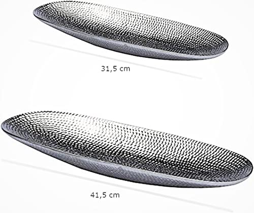 DRULINE 2er-Set Dekoschale Silber Obstschale modern Keramikschale Tisch-Deko Silber Hochzeitsdeko Silberschale Gebäckschale Obstteller Früchteschale Dekoschalen silberne Schalen Keramik Deko Tablett