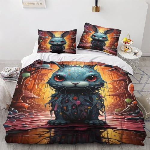 Housse de couette lapin 3 pièces parure de lit microfibre 200x200cm - 4