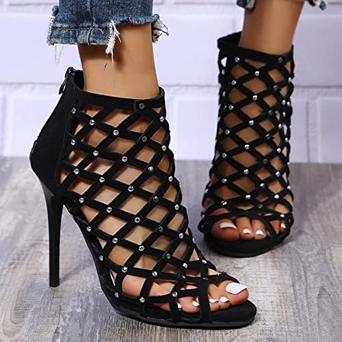 ZBYY Stiletto High Heels for Women,Summer Cross Cutout Stiletto Dress Pump Sandals Shoes Back Zipper Party Sandals2