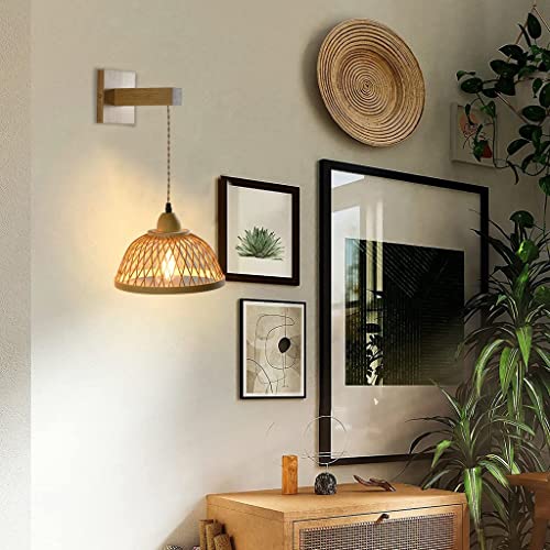 Lámparas de pared retro E27 aplique interior de bambú para dormitorio con interruptor 5