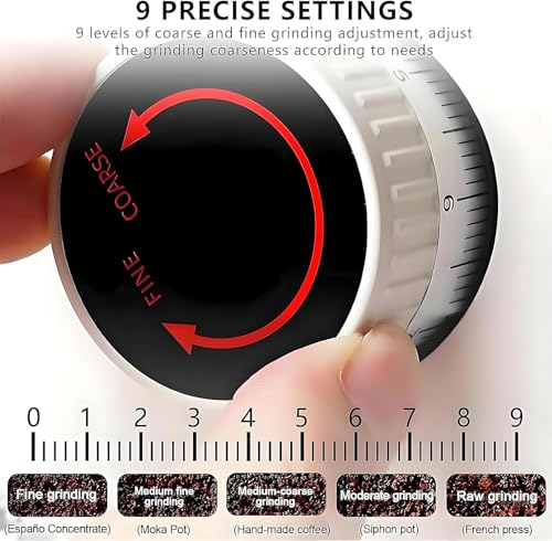 Molinillo De Café Profesional, Molinillo De Granos De Espresso con Muelas Planas, Modo De Dosificación Dual, 9 Ajustes De Molienda Regulables con Soporte para Portafiltro,White