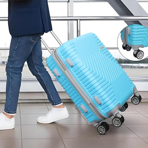 Image of UNPLUG Polypropylene 360 Degree Hard-Sided Cabin Luggage Large 28 inch | 75cm | 8 Wheels Small Trolley Bag for Travel | Lightweight Bag with Combination Lock | Suitcase (Sky Blue)
