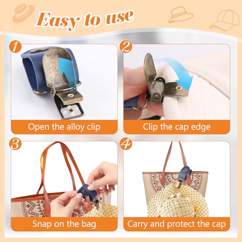 10pcs Sun Hat Clip,Portable PU Leather Clips for Holding Cap on Bag,Travel Hat Clip for Purse,Backpack,Luggage,Glasses,Scarves,Outdoor Travel Accessory,10Colors4