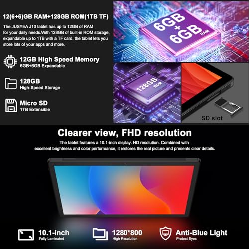Image of JUSYEA Tablet Android Tablets 10 inch, 28GB ROM Octa-Core (2TB TF) | WiFi 5G | FHD | BT5.0 | GPS | 8000mAh | 8+5MP | Metal Body, Tablet with Keyboard, Mouse-Black