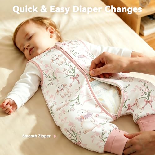 Image of Chilsuessy Toddler Sleep Sack with Feet 6-18 Months, 0.5 TOG Cotton Baby Wearable Blanket with Legs, Sleep Bag Walker with 2-Way Zipper, Rabbit