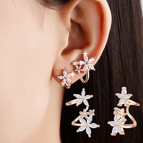 Yomlry Claw Cuff Earrings Ear Cuffs And Wraps For Women Girls Flower Curve Ear Clip Cubic Zircon Needle Crawlers Climbers Earrings Subloom Earrings Cuffs Piercing Studs Earrings-Twoclaws-Gold #TOP3