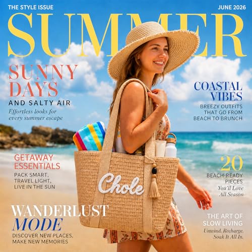 Bolsa grande de playa personalizada de paja para mujer miniatura 4