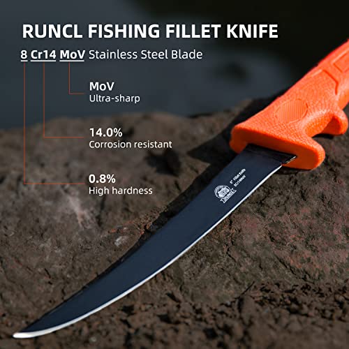 Runcl Fillet Knife Fishing,Sharp 8Cr14Mov Stainless-Steel Blade With Corrosion Resistant Coating, 7"/8"/9" Professional Level Knives For Filleting And Boning, Non-Slip Handles（9 Inch） #TOP3