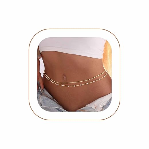 14K Gold Plated Body Chains Dainty Boho Layered Beach Waist Chain Adjustable Bikini Belly Chain Jewelry Accessories for Women Sexy