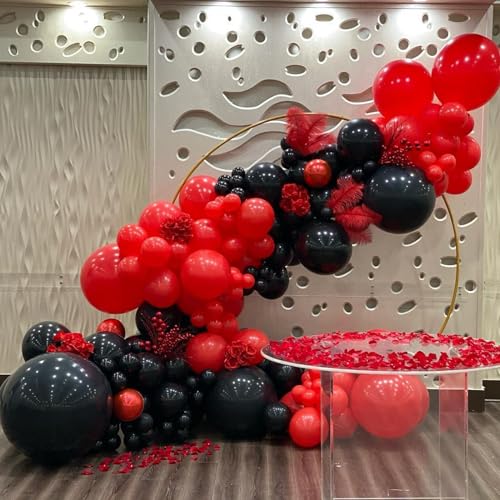 Image of Red Black Balloons Garland Arch Kit, 134pcs Black and Red Party Balloons with Different Size for Graduation, Birthday, Anniversary, BBQ Casino, New Year Party Decorations Supplies