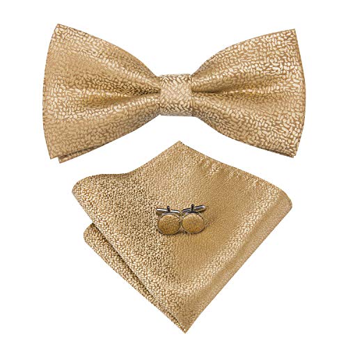Image of Hi-Tie Bow Ties for Men Pre-Tied Pocket Square with Cufflinks Mens Bowtie Sets for Wedding Formal Party