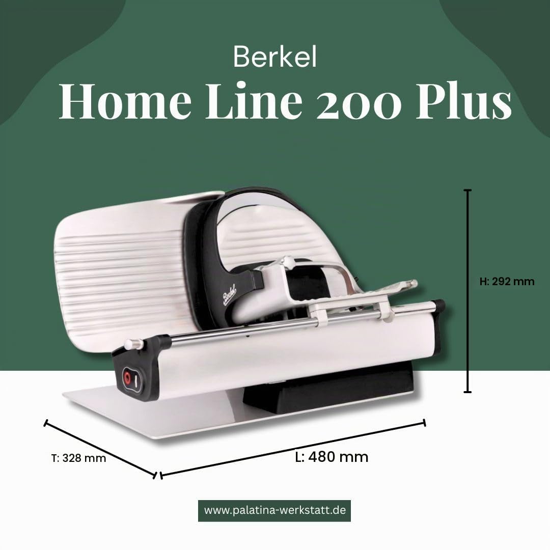 Berkel Home Line 200 Plus Aufschnittmaschine, schwarz Matt, Elektrisch, 195mm Klinge, mit handgefertigtem Eichenholzbrett