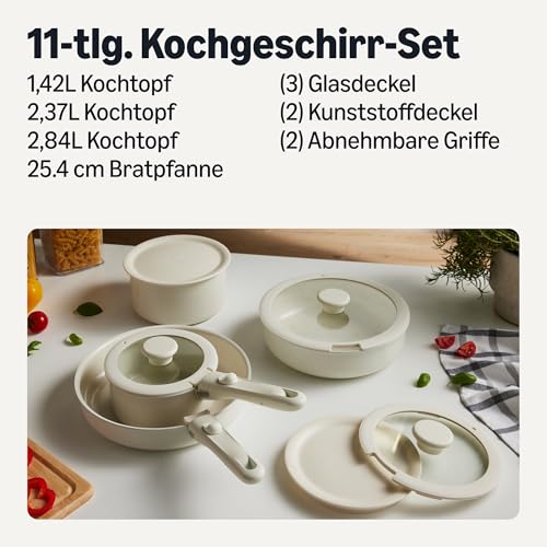 Amazon Basics Stapelbares Topf- und Pfannenset, 11-teiliges Kochgeschirr-Set mit Abnehmbaren Griffen, Antihaft-Keramik, für alle Herdarten… – Ansicht 2