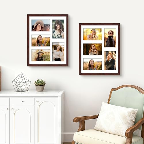 Image of DUENPY 11x14 Collage Picture Frame 4x6 Collage Picture Frame Displays Five 4x6 inch Photos or 11x14 (Without Mat) Wall Decor Wall Hanging or Tabletop Redwood
