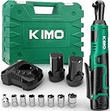 KIMO Cordless Electric Ratchet Wrench Set, 40Ft-lbs, 400RPM, 12V Cordless Ratchet Wrench 3/8' w/ 60-Min Charger, 7Sockets, 1/4' Adapter, Forward/Reverse Switch, 2x2.0Ah Battery, Variable Speed Trigger